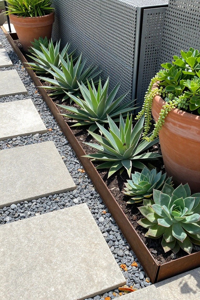 Rusted Metal Edging for Succulent Beds