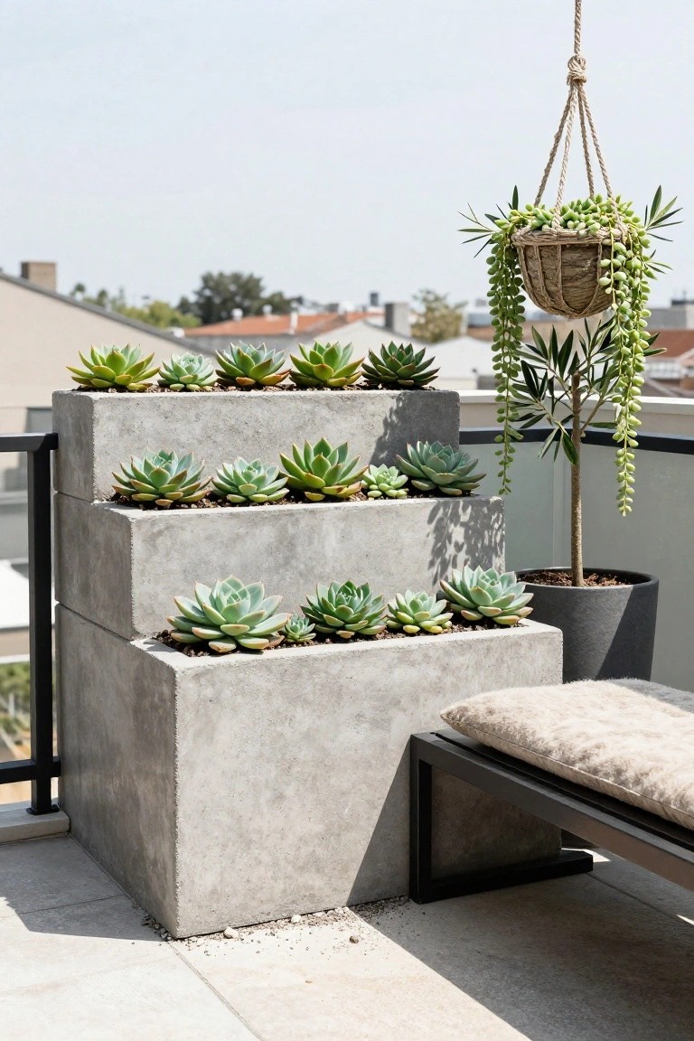 Tiered Concrete Planters for Balcony Gardens