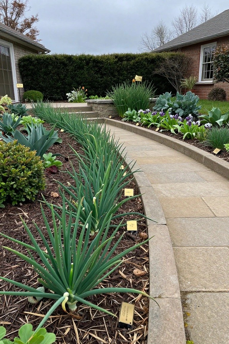 Curved Stone Path Along Veggie Beds