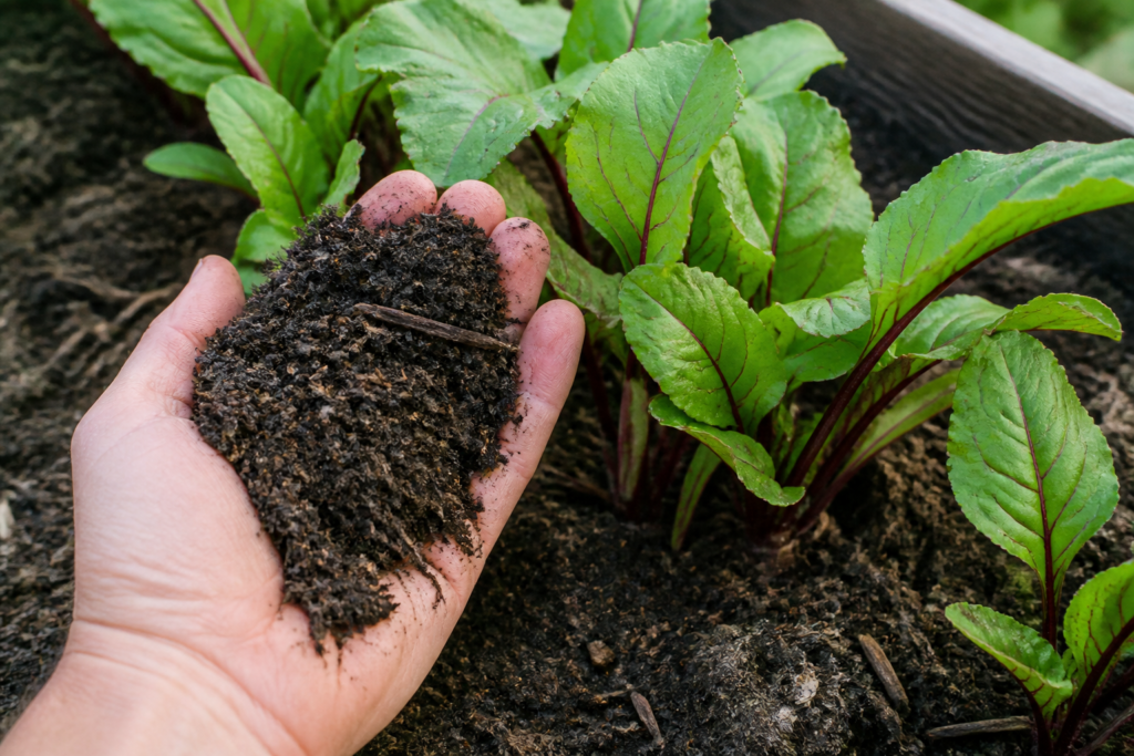 Loose soil prepared for beet roots