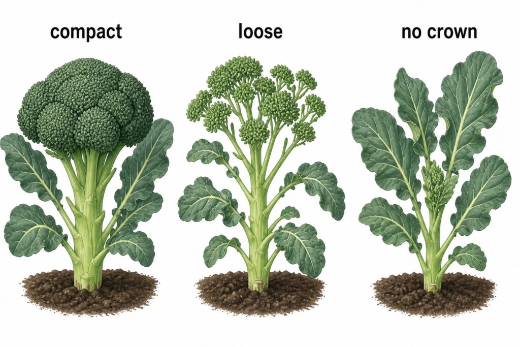 Comparison of compact loose and absent broccoli crowns
