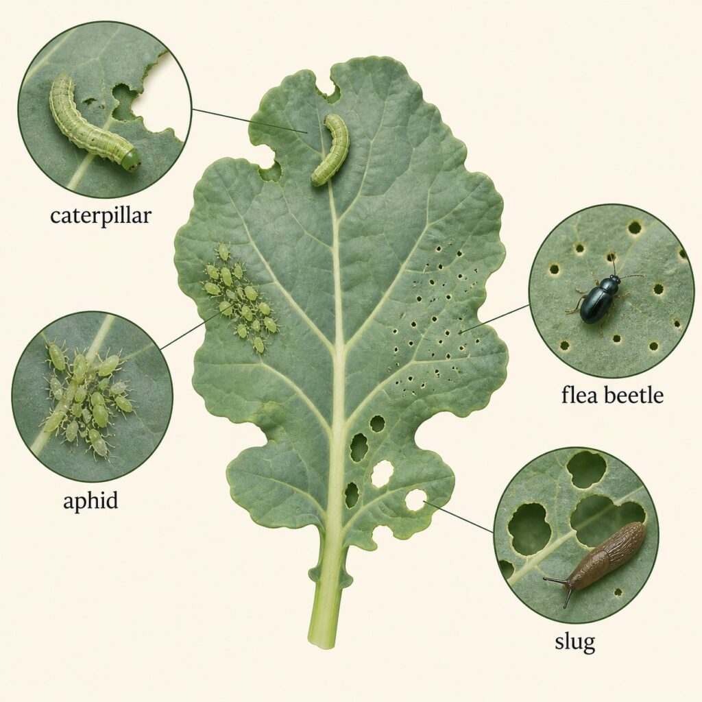 Diagram of vegetable leaf pest and damage symptoms