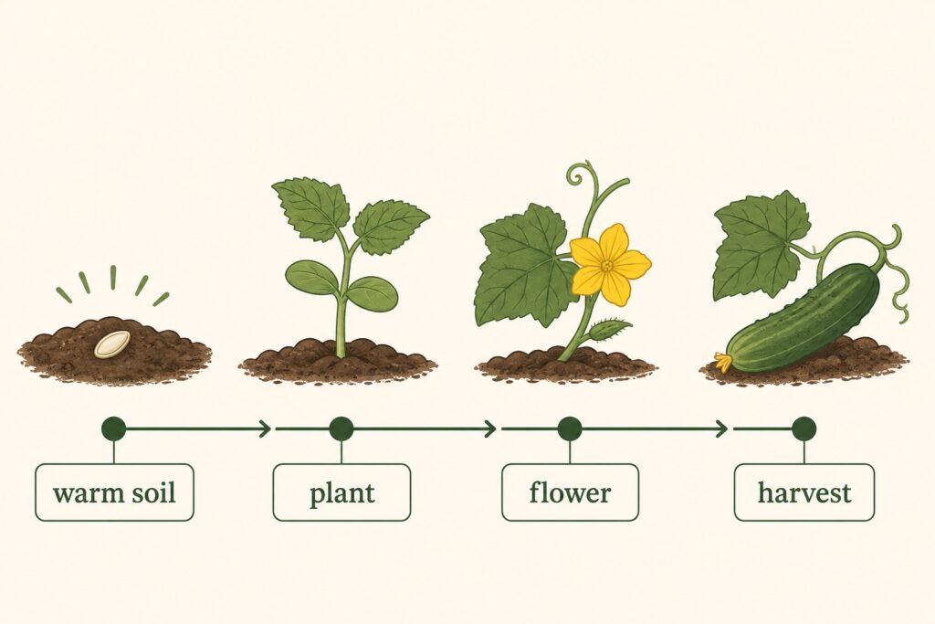 Seasonal timeline for planting and harvesting cucumbers