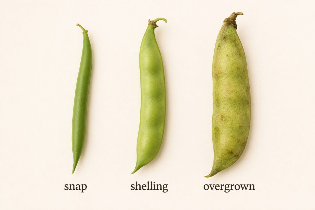 Comparison of snap shelling and overgrown bean pods