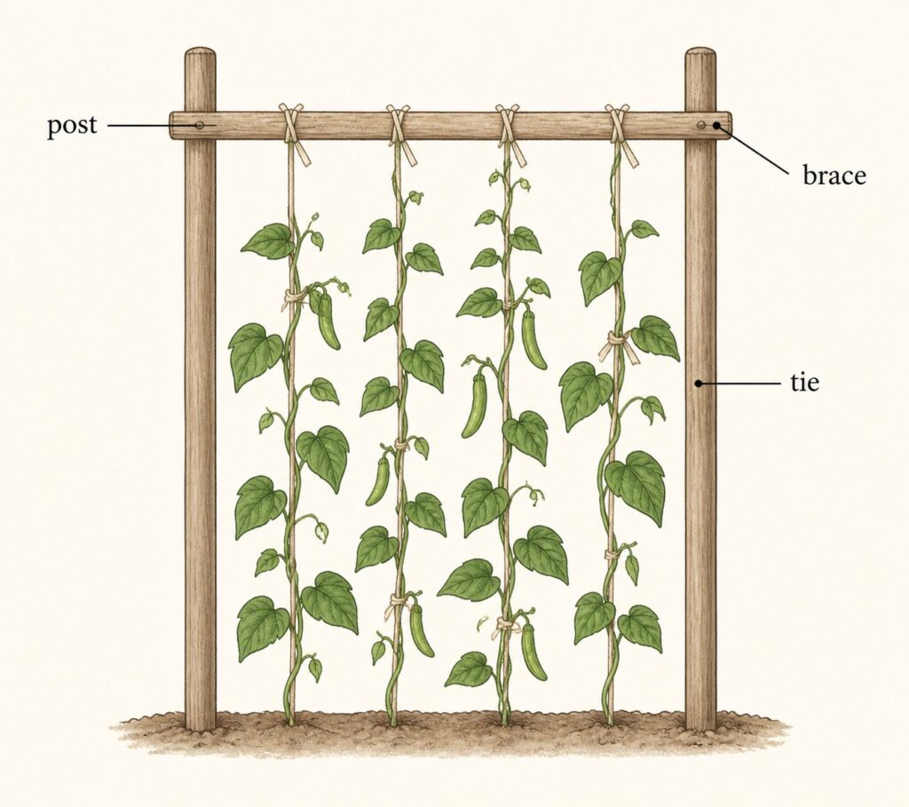 Diagram of pole bean trellis posts brace and ties